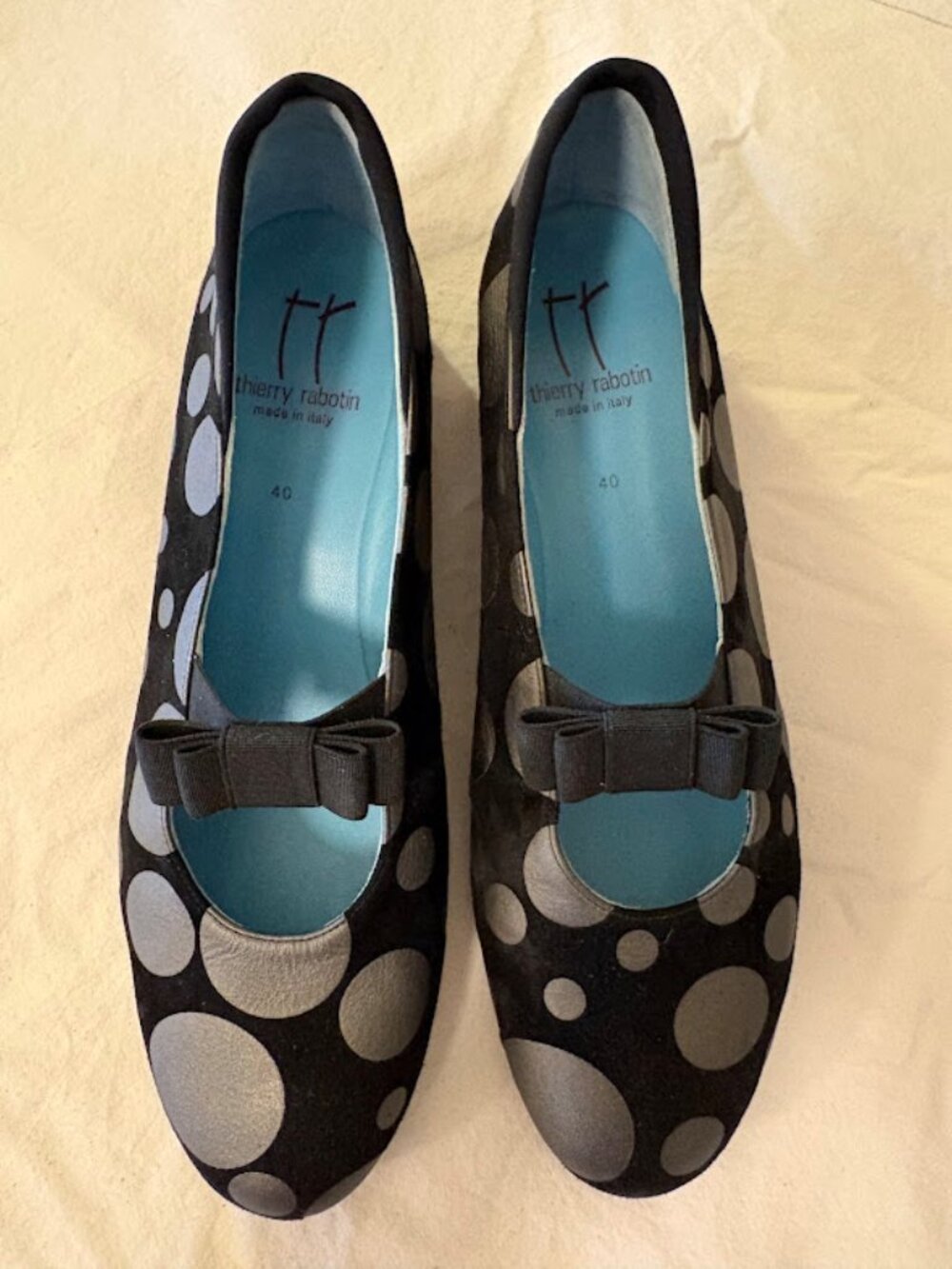 Thierry Rabotin black and silver polka dot wedge heel shoes. European size 40.